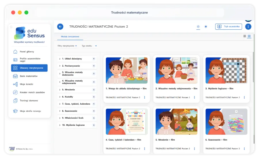 Zrzut ekranu z eduSensus - trudności matematyczne