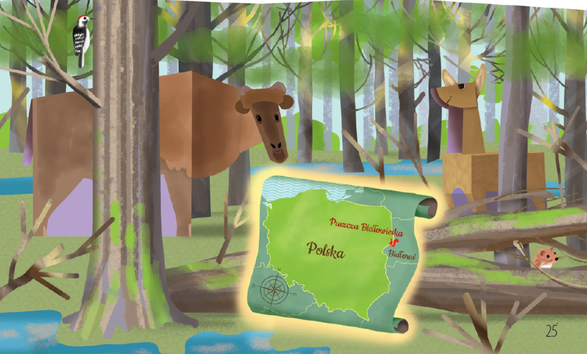 grafika z żubrem i sarną