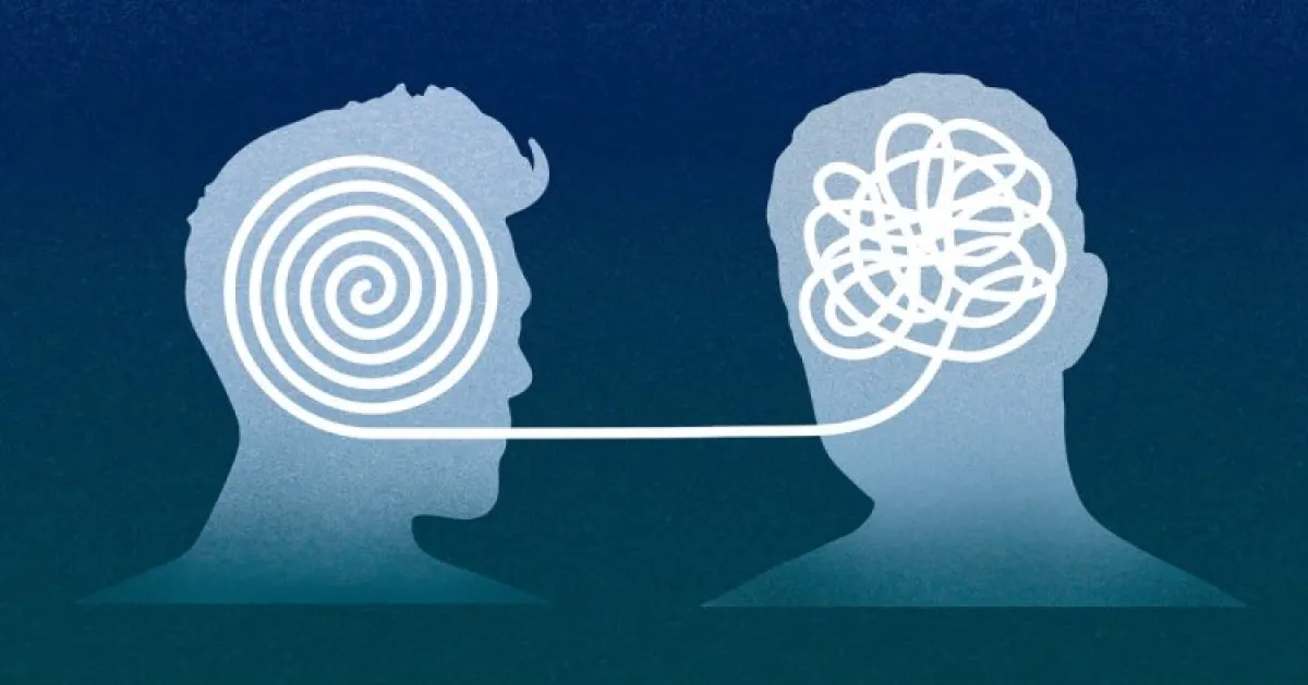 Symboliczna grafika dwóch rozmawiających osób.