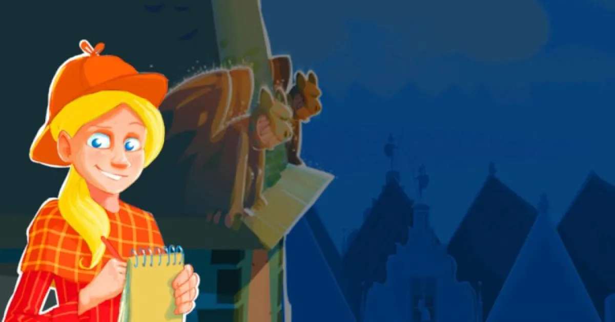 Rysowana dziewczynka w stroju detektywki.