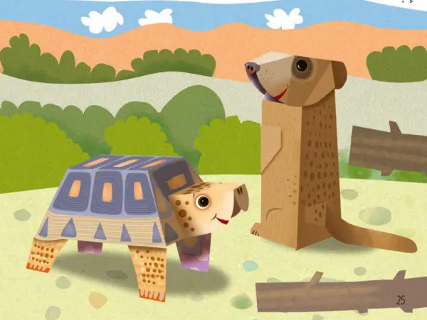 rysunek z żółwiem i surykatką