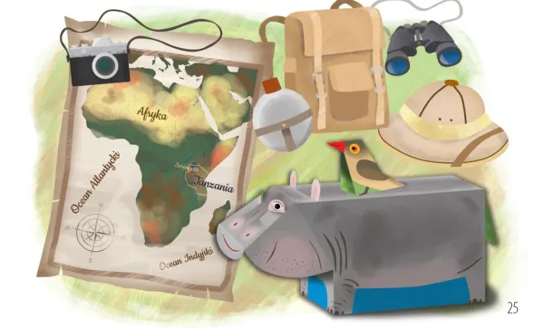 rysunek z hipopotamem i ptakiem