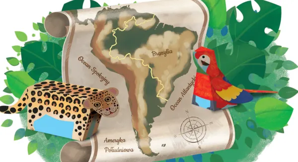 rysunek z jaguarem i papugą