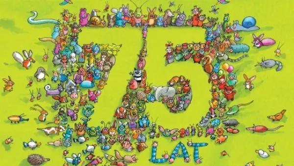 Postaci ze Świerszczyka ułożone w napis "75 lat".